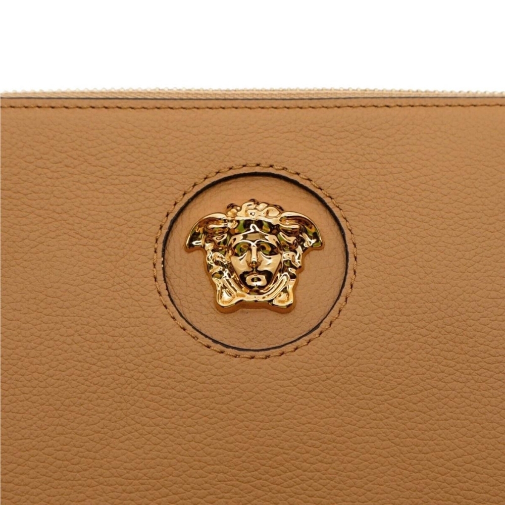 VERSACE Medusa Wristlet Zip Clutch Caramel Leather Pouch with Dust Bag & COA - Picture 6 of 9